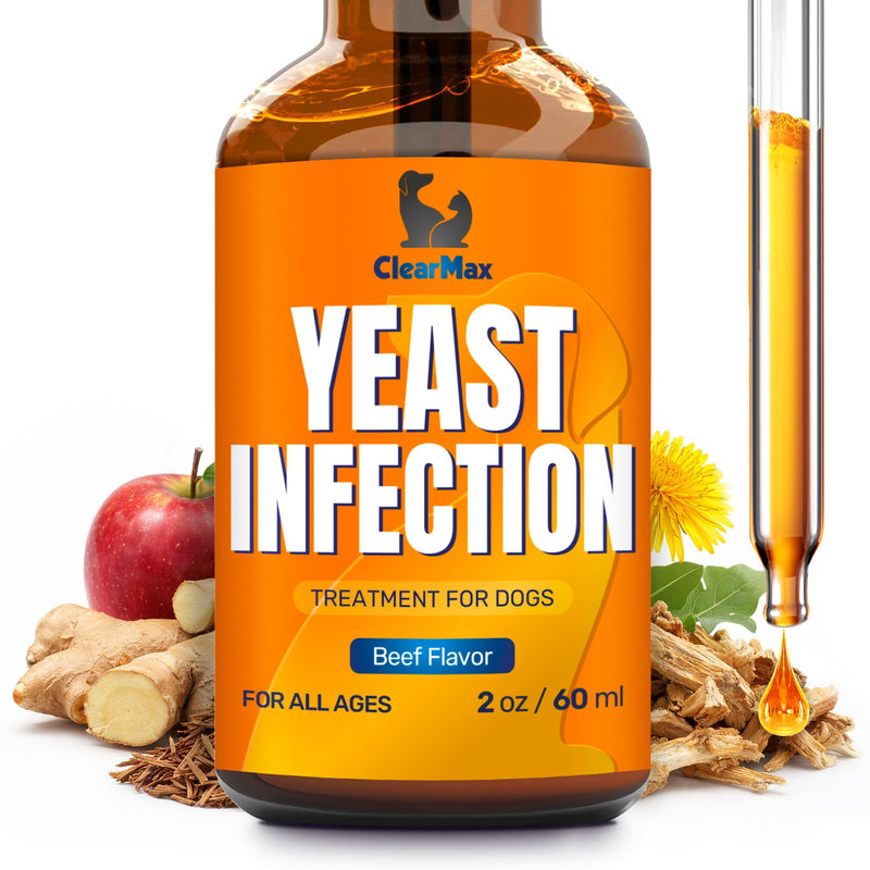 Yeast Infection Treatment for Dogs Soothes Itchy Ears and Irritated Skin – Helps with Allergies, Redness & Maintains Gut Work – Liquid Yeast Infection Drops for Dogs with Natural Beef Flavor – 2 Oz 2 Fl Oz