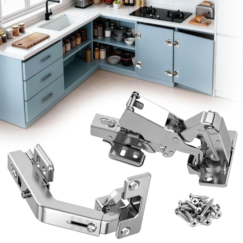 Lazy Susan Hinges 135° & 180° Soft Close for Corner Cabinet, Full Overlay, 2 x 180° + 2 x 135° Hinges, Kitchen Bifold Hardware with Silent Damper, Pie Cut Solution