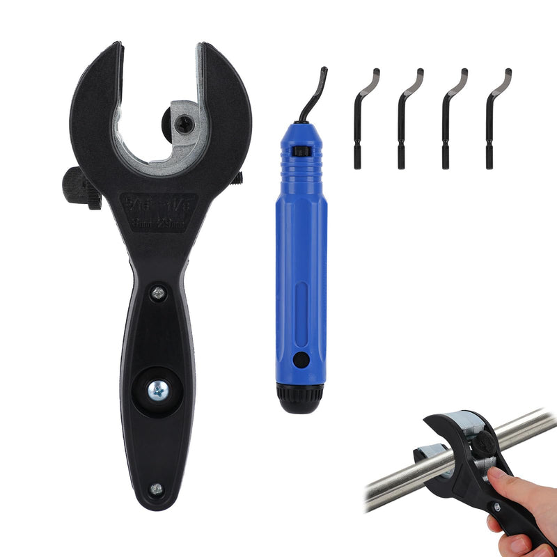 Ratchet Pipe Cutter Tool for 5/16"-1-1/8" (8-29mm) Copper Stainless Steel & PVC Pipes, Compact Adjustable Ratchet Tube Cutter with Deburring Tool & 4 Replacement Blades for Tight Spaces
