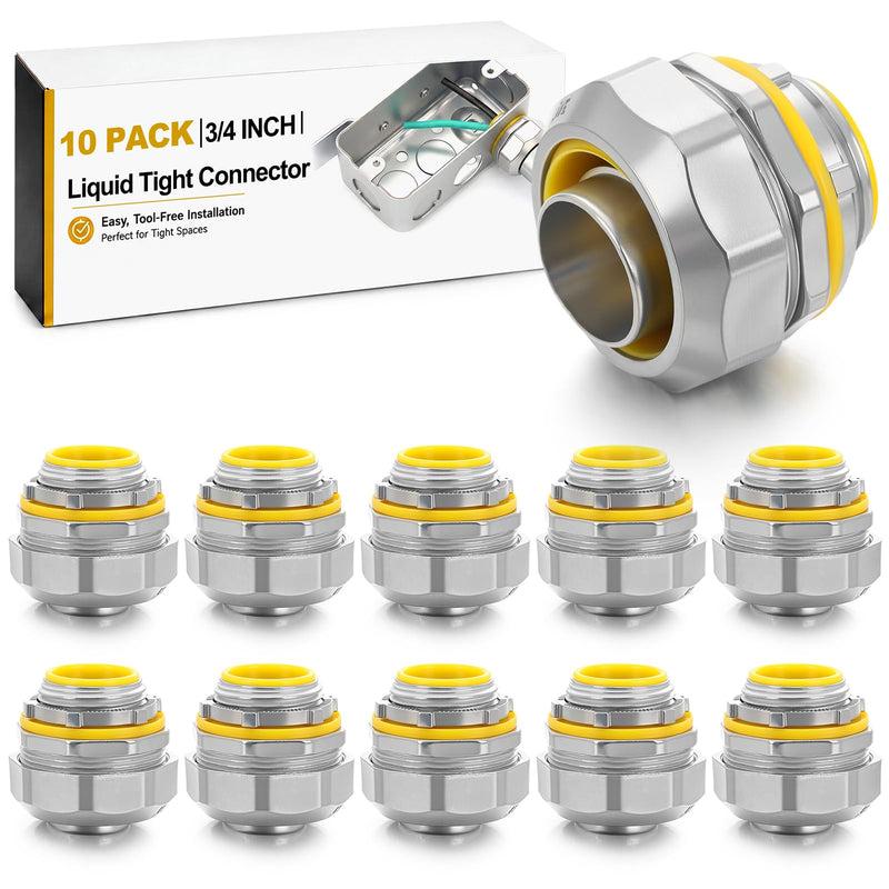Gisafai 10 Pcs Liquid Tight Connector Straight Insulated Zinc Die Cast Metal Tight Electrical Conduit Fittings for 3/4 Inch Flexible and Type B Flexible