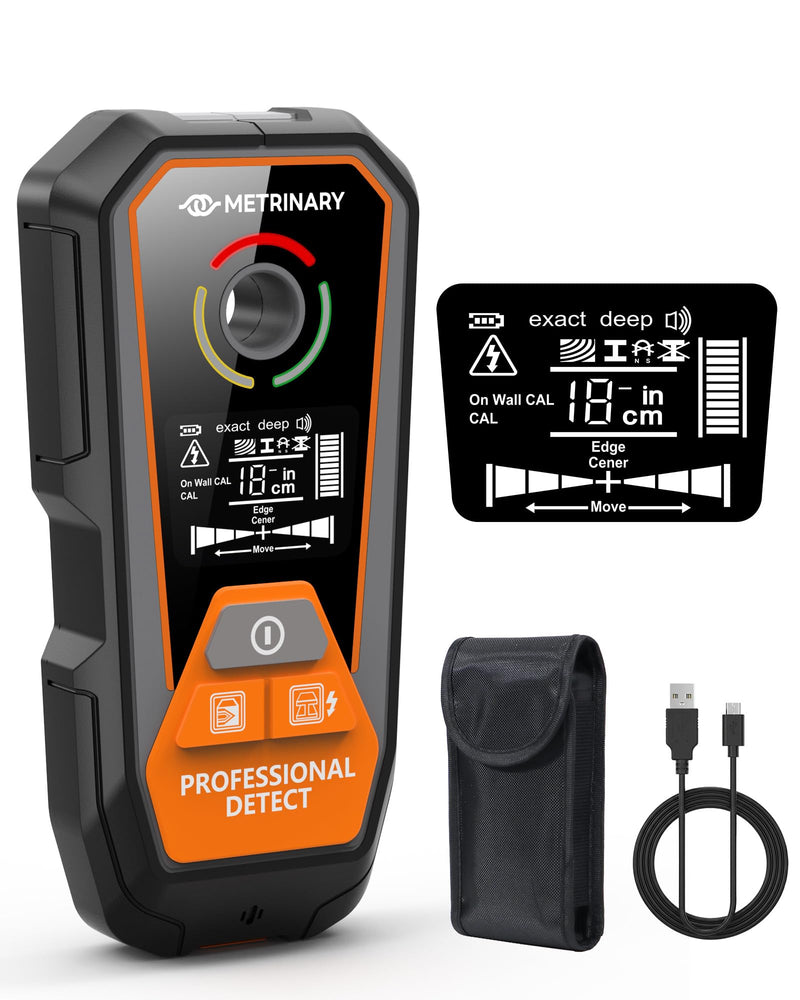 Stud Finder Wall Scanner, 6 in 1 Rechargeable Stud Finder Tool with LCD Display Sound Alarm Wood Beam Detector with Positioning Hole Locate Center and Edge of Metal AC Wires Studs Joist Pipe