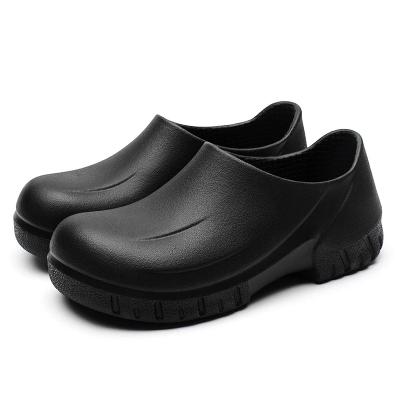 Unisex Non Slip Work Clogs - Slip, Water & Oil Resistant Shoes for Kitchen Chef Nursing Gardening Professionals - Comfortable Waterproof Work Shoes(Men 7.5-11.5/Women 8.5-12.5) 11.5 Wide Women/10.5 Wide Men Black
