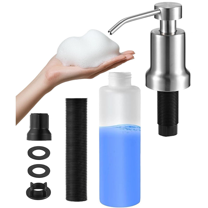 Foaming Soap Dispenser for Kitchen Sink and Bathroom Countertop: Built in Foaming Sink Soap Dispenser Pump, Stainless Steel Foam Soap Pump with 22oz Under Counter Bottle