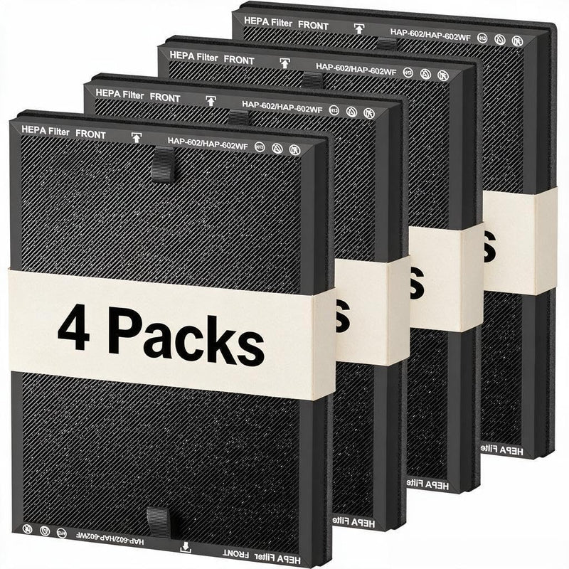 4Pack HAP602 Replacement Filter Compatible with ECOSELF HAP602 HAP602WF Air Purifier, 3-in-1 Composite HEPA Activated Carbon Pre-Filter, Black 4Packs