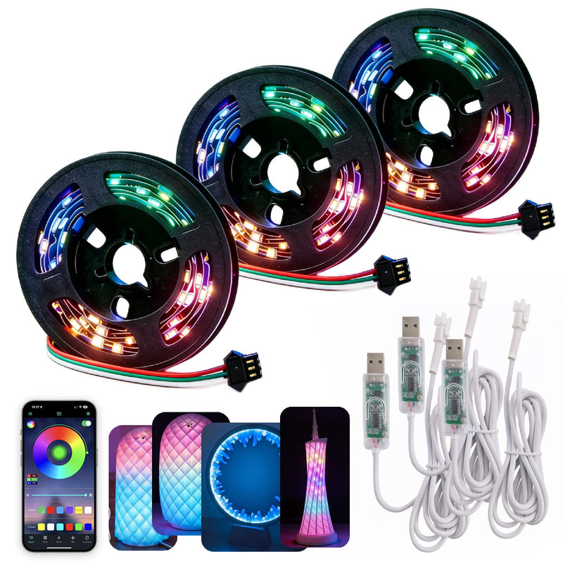 3Pack Strobe LED Lamp Kit 001 for Bambu Lab, Iridescent RGB Smart 3D Print LED Strip Light Kit, Bundle-ZH037 1M/3.28FT 3D Printing Lamp Accessories, 60 LEDs Models Lamp DIY, 16 Milllion Colors 3Pack