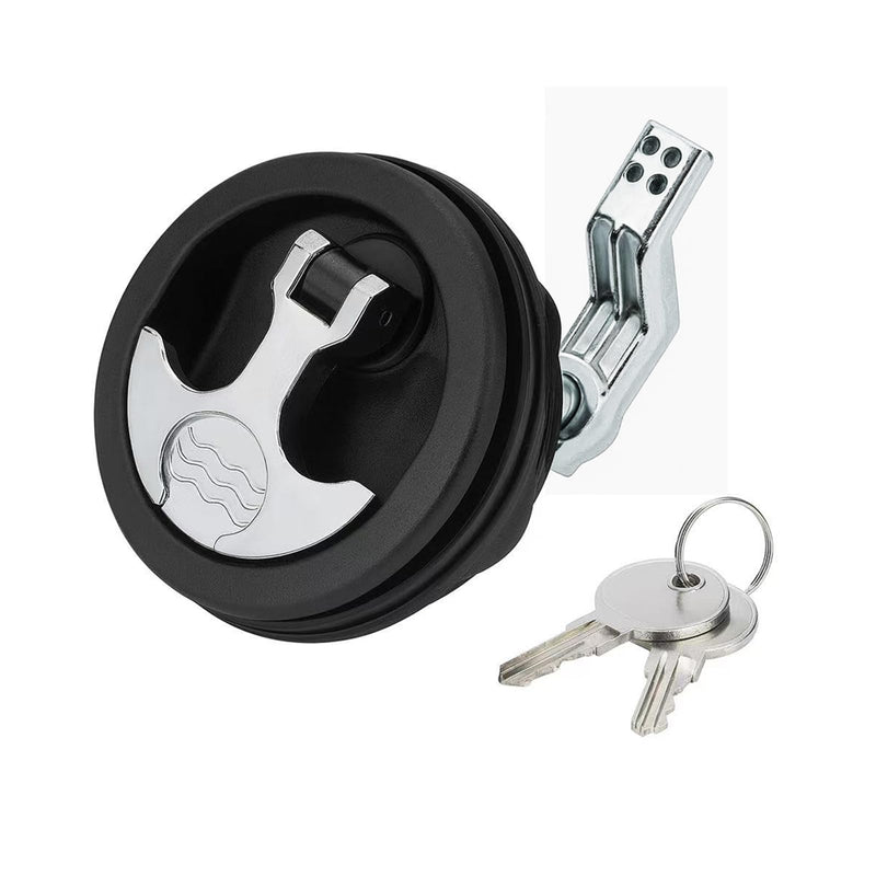 T-Handle Boat Hatch Latch Lock with Keys - Flush Mount Marine Cam Latch Replacement, Anti-Corrosion Zinc Alloy & ABS Plastic, Hardware for Boat Deck, RV Compartment (Black & Chrome)