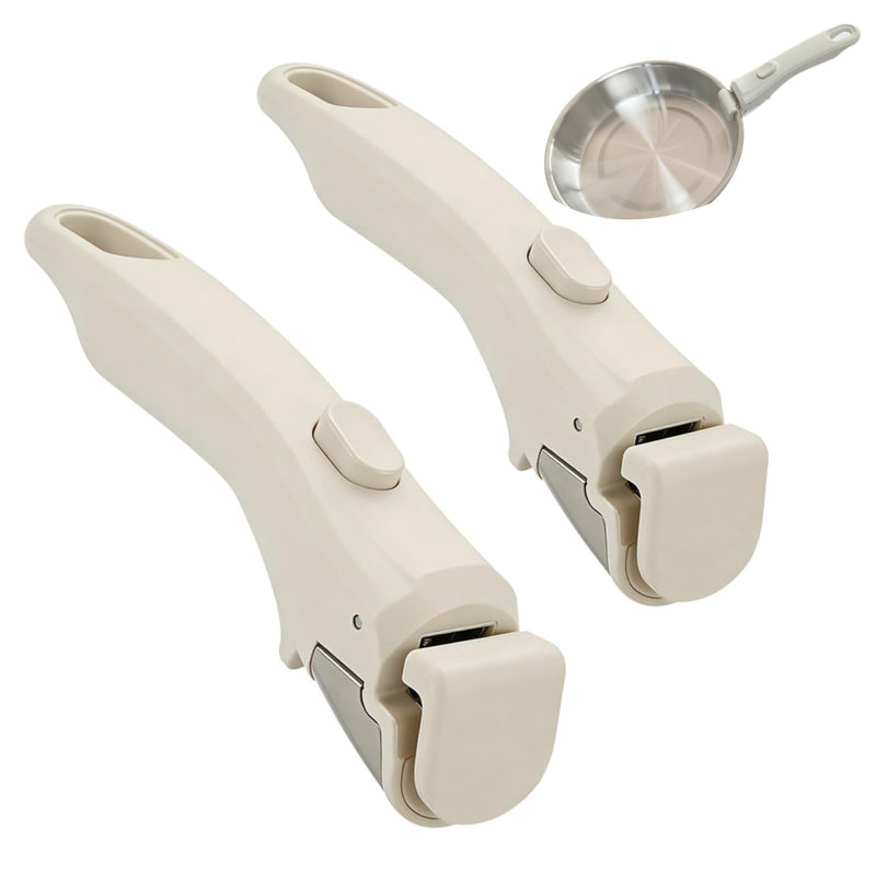Removable Pot and Pan Handle - Detachable Cookware Handle with Quick-Release Button, Space-Saving Universal Handle for Most Cookware, Sturdy & Durable, Ivory White, 2 Pack