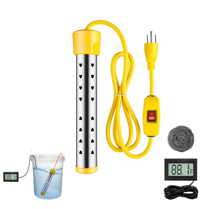 Portable Water Heaters 1500W, Immersion Water Heater Electric with Digital LCD Thermometer, Bucket Heater with 304 SS Guard Fast Heating Suitable for Small Pools, Bathtubs, Buckets, Tanks