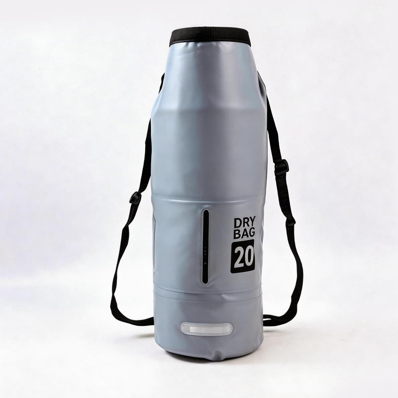 20L Waterproof Dry Bag - Floating Heavy Duty PVC Dry Sack - for Boating, Fishing & Beach - Backpack Style Waterproof Bag for Men & Women Grey 20L