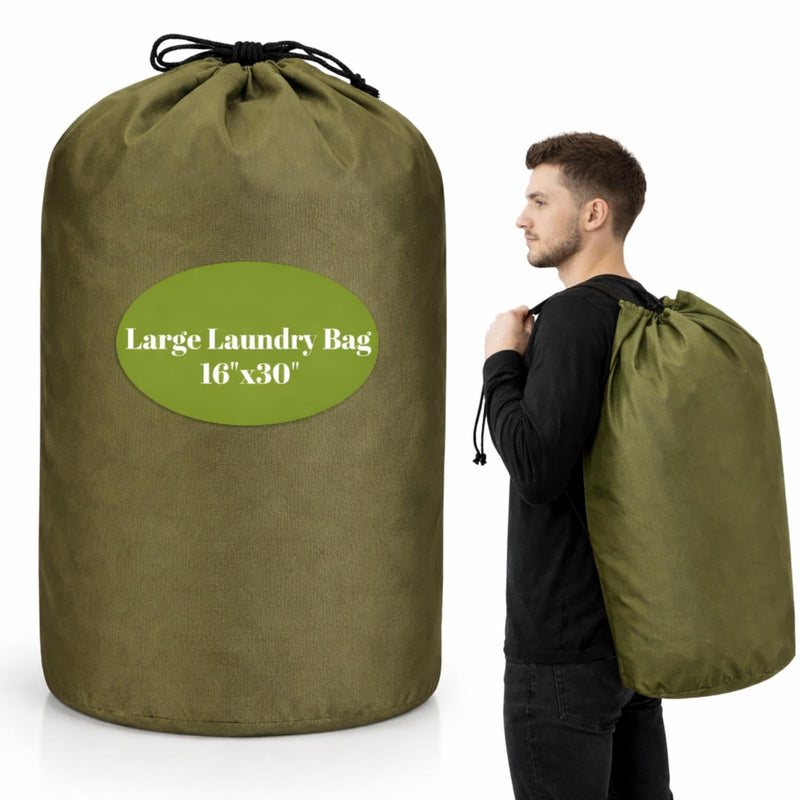 Waterproof Dry Bag Green Laundry Clothing Bag with Rubber Liner Heavy Duty Nylon Drawstring Storage Backpack for Wet Weather Outdoor Travel Kayaking Boating Rafting Camping Hiking Beach