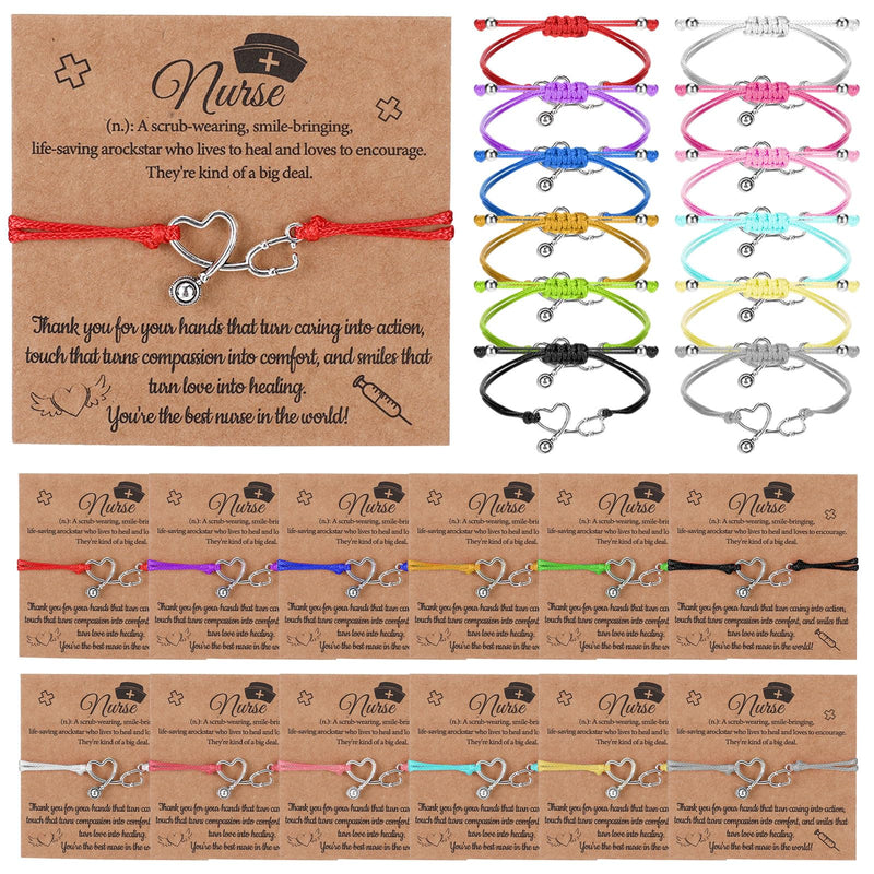 60 Sets Heart Stethoscope bracelet Bulk Nurse Gifts for Women Nurse Bracelet Nurses Week Gifts Bulk 2026 Nurses Appreciation Gift Nursing Student Graduation Gift With Blessing Cards for Women