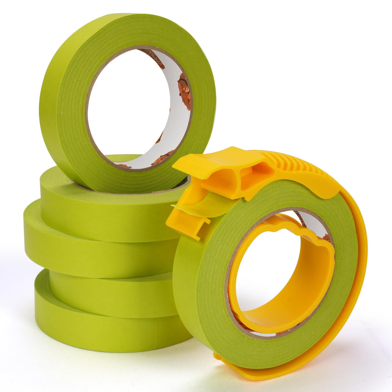 TAPEBEAR Green Painters Tape with Dispenser 21-Days Clean Removal 6Rolls 6
