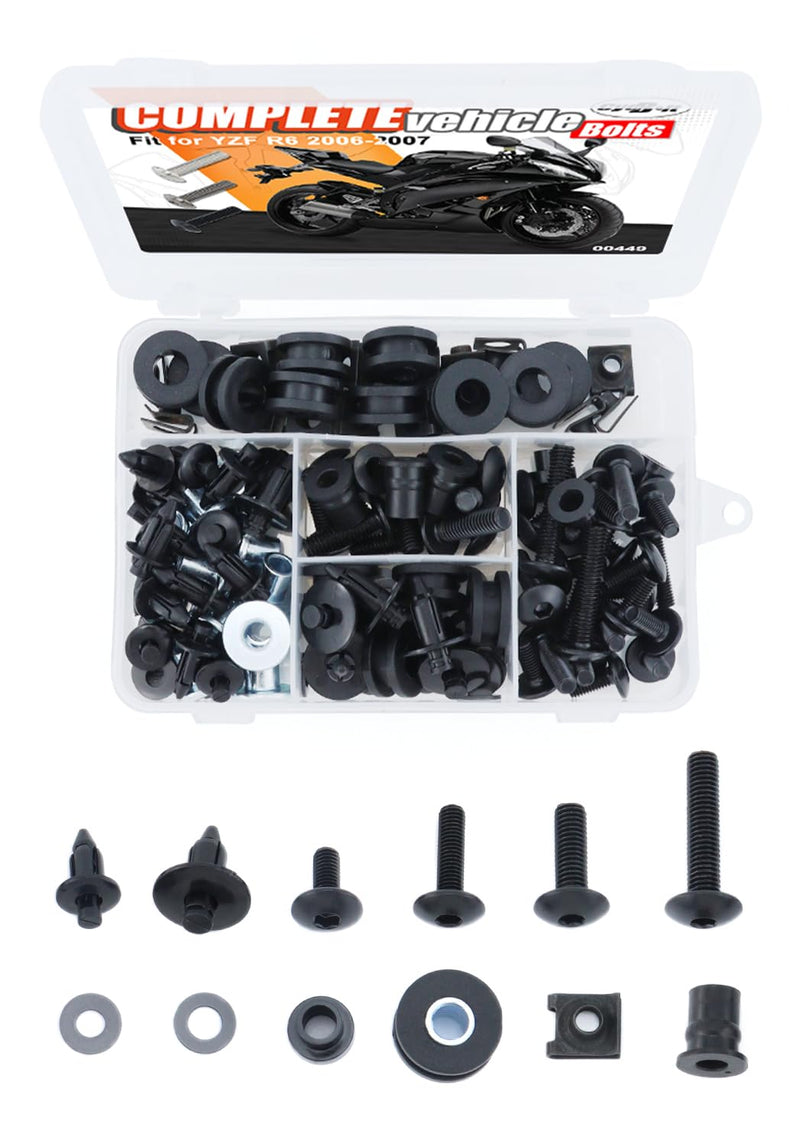 Full Sets Fairing Bolts Kit Compatible with YZF-R6 2006-2007 | Fit for YZF R6 Fairing Bolt Mounting Kits Cowling Screws Complete Cowling Screw Nut Fasteners Accessories