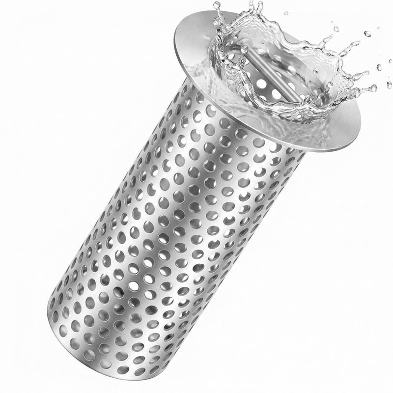 1 Pcs Commercial Floor Drain Strainer Perforated Cylindrical Mesh 316 Stainless Steel Drain Basket with Carry Handle –heavy-duty, for Restaurants, Kitchens, Factory (2" Diameter X 4" Tall) 1 2" Diameter X 4" Tall