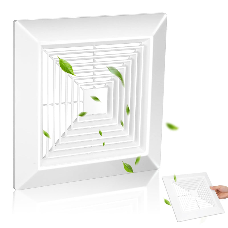 White Square Bathroom Exhaust Fan Cover with Spring, 10. 5" x10. 5" Ceiling/wall Mounted Grille, Replacement Parts for Old Damaged Fan Covers, Air Diffuser Ventilation Hood 10.5x10.5 inch