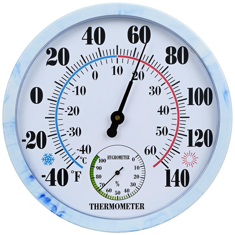 10 Inch Indoor Outdoor Thermometer Hygrometer Combo | Large Dial Analog Temperature Humidity Gauge, Wall Mount Weather Thermometer for Home Patio Greenhouse Garage Room