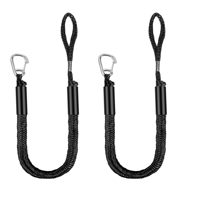 Bungee Dock Lines (3 FT) – Heavy Duty Shock Absorbing Mooring Ropes for Boats, Elastic Boat Tie Downs with 316 Stainless Steel Clip for Pontoon, Kayak, Sea-Doo and More– Marine Grade Boat Accessories Black