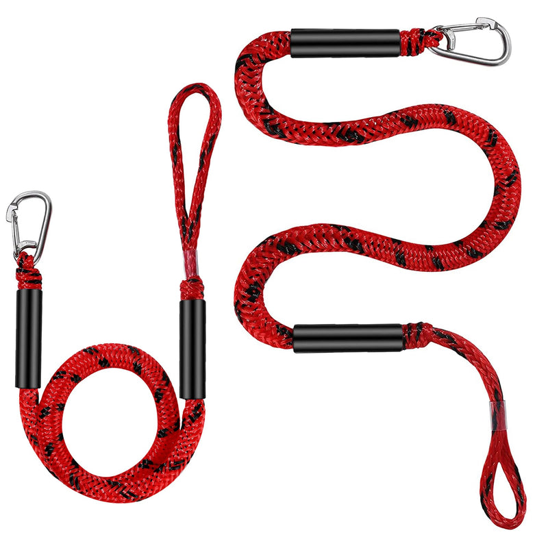 Boat Dock Lines -(Combo 4 ft + 6 ft) Shock Absorber Mooring Ropes with Clip，Boating Docking Ties,Boat Accessories for SeaDoo/Waverunner, Kayak, Pontoon, Dinghy & Small Boats (Red&Black) Red&Black