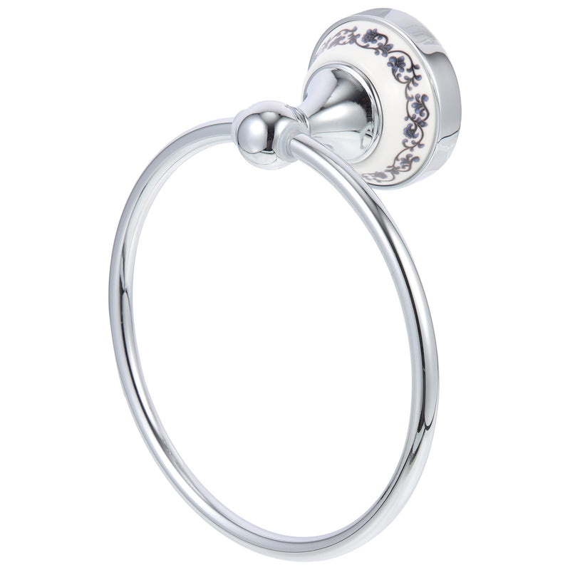 Beavorty Stainless Steel Chrome Plated Floral Porcelain Towel Ring Wall-Mounted Bathroom Towel Holder Sturdy and Kitchen Storage