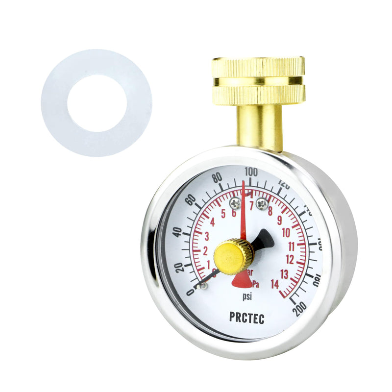 2.5'' Dial Size Water Pressure Gauge,3/4 Inch Female Hose Thread,Waterproof Pressure Gauge, Water Pressure Tester for Home and Garden (Memory Pointer 0-200PSI) Memory Pointer 0-200PSI