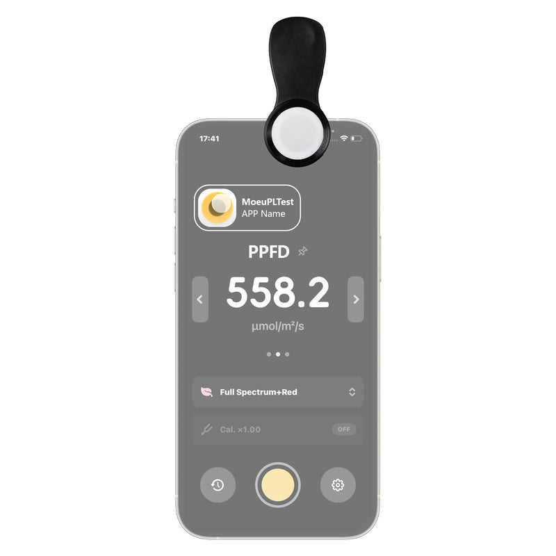 PAR (PPFD) Light Meter Clip for LED Grow Lights – Precision Diffuser with MoeuPLTest iOS APP, Full Spectrum + 660nm Included Free