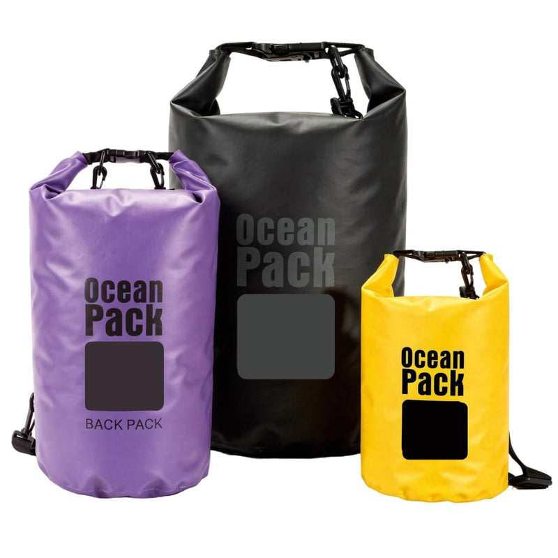 Waterproof Dry Bag Set of 3 – Roll Top Waterproof Bags 2L 5L 10L – 500D PVC Floating Dry Bags for Kayaking, Camping, Beach and Travel – Lightweight Compression Design Yellow, black, purple