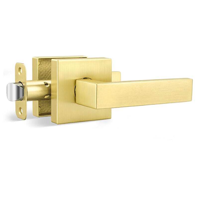Goldenwarm Brushed Gold Passage Door Handles 1 Pack, Modern Zinc Alloy Interior Door Levers Keyless Non-Locking Passage Handleset for Hallway and Closet, Reversible Heavy Duty Lever Door Hardware