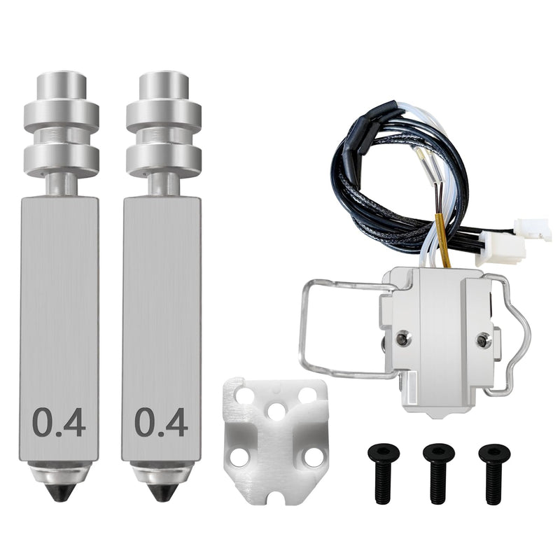 1PK Kobra X Hotend Heating Assembly Kit & 2PK 0.4MM Hardened Steel Nozzle | Wear-Resistant Integrated Nozzles, Ceramic Zirconia Insulated Base, 2200°C Heat-Resistant with Thermistor & Heater Cartridge