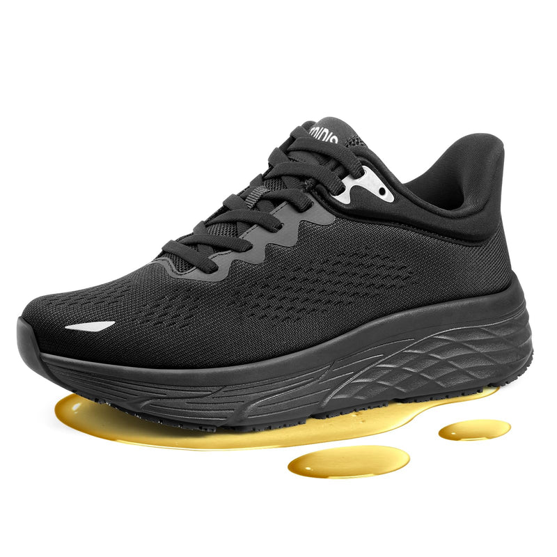 Black Non Slip Work Shoes for Women, Water-Resistant Kitchen & Restaurant Sneakers, Cushioned Thick Midsole for All-Day Standing, Chef & Food Service Footwear 8 Black-mesh