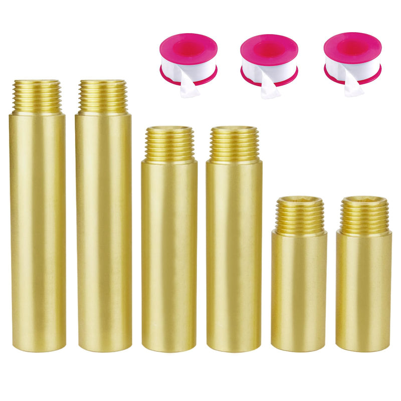 2", 3", 4" Length Brass Pipe Extender, 1/2" NPT Pipe Fittings Long Nipple Yellow 2",3",4" (6 PCS)