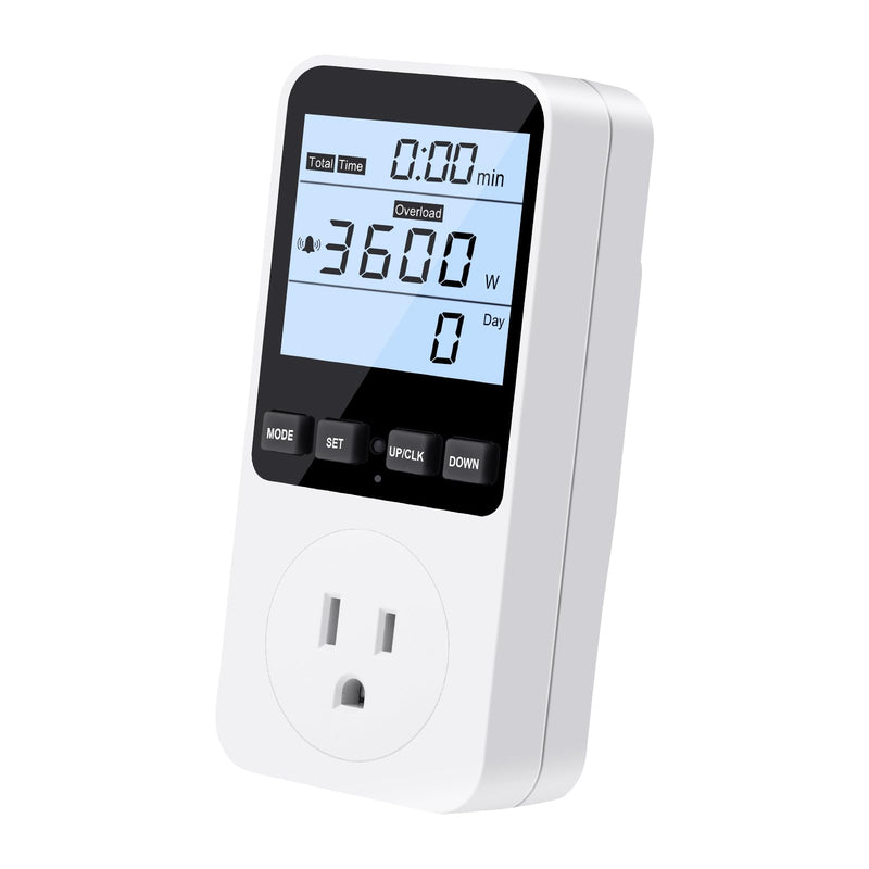 Upgraded Watt Meter, Plug-in Socket Power Meter with LCD Backlight Display – Home Electricity Usage Monitor Tests Voltage AMP Kilowatt, Overload Protection, 8 Display Modes, 110V-130V