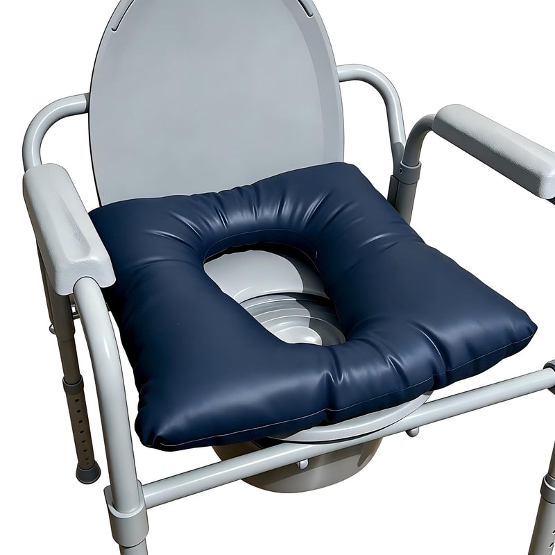 Bedside Commode Cushion, Washable Toilet Seat Cushion for Seniors, Padded PU Cover with Fixing Straps for Commode Chair 16.5" X 16.5", Portable Soft Toilet Seat Cushion for Elderly Adults (Blue) Blue