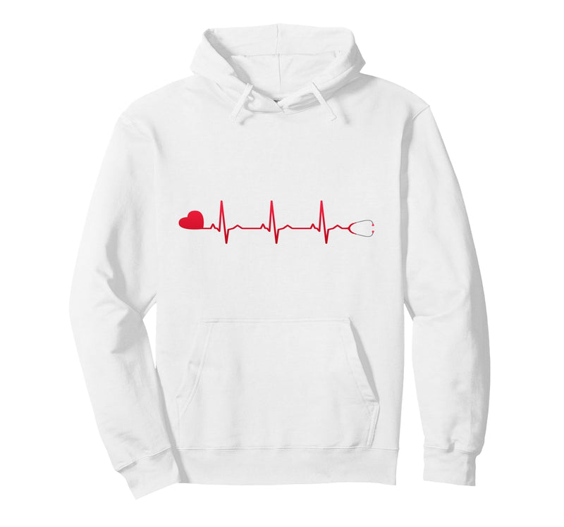 Nurse Stethoscope Heartbeat EKG RN Proud Gift Pullover Hoodie Adult Unisex White Small