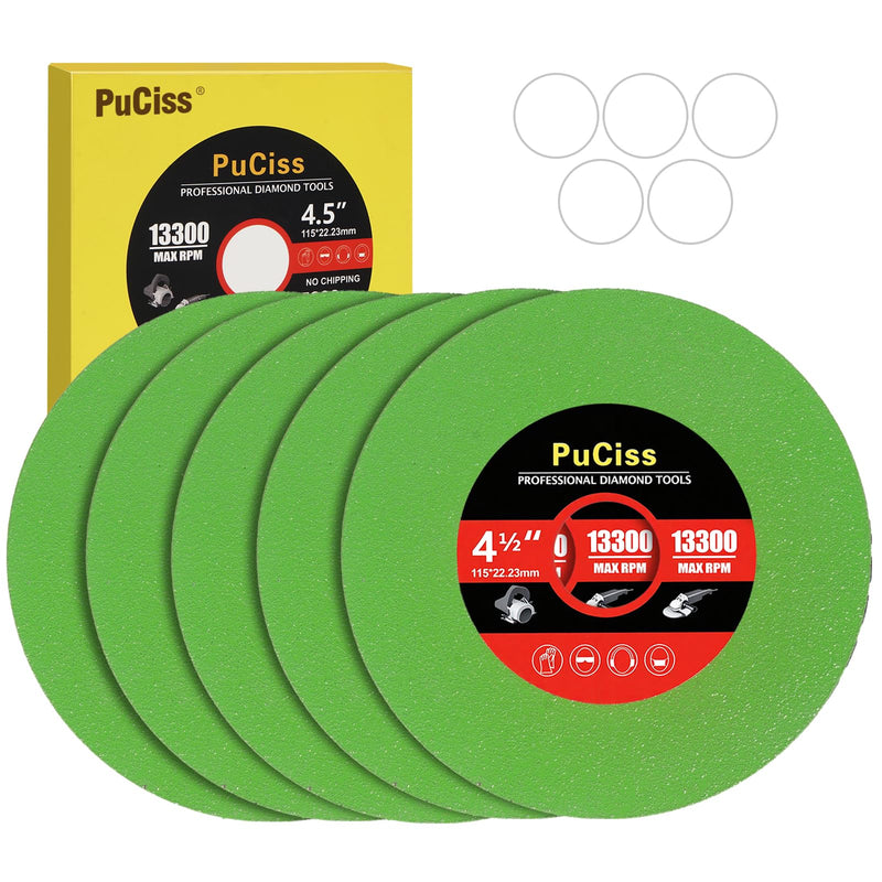 4-1/2 Inch Glass Cutting Disc for Angle Grinders, Diamond Saw Blades Wheel Multi-Material for Grinding Ceramic, Crystal, Tile, Wine Bottle, 7/8" Arbor - 5 Pack. 4-1/2"