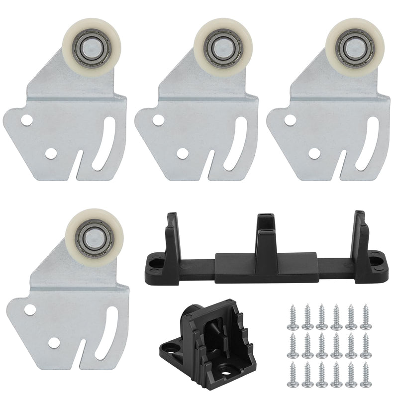 Sliding Closet Door Roller Kit – Top Hung Door Replacement Hardware with 7/8Inch Convex Ball Bearing Wheels, Stamped Steel, 1/4" & 1/2" Offset Brackets