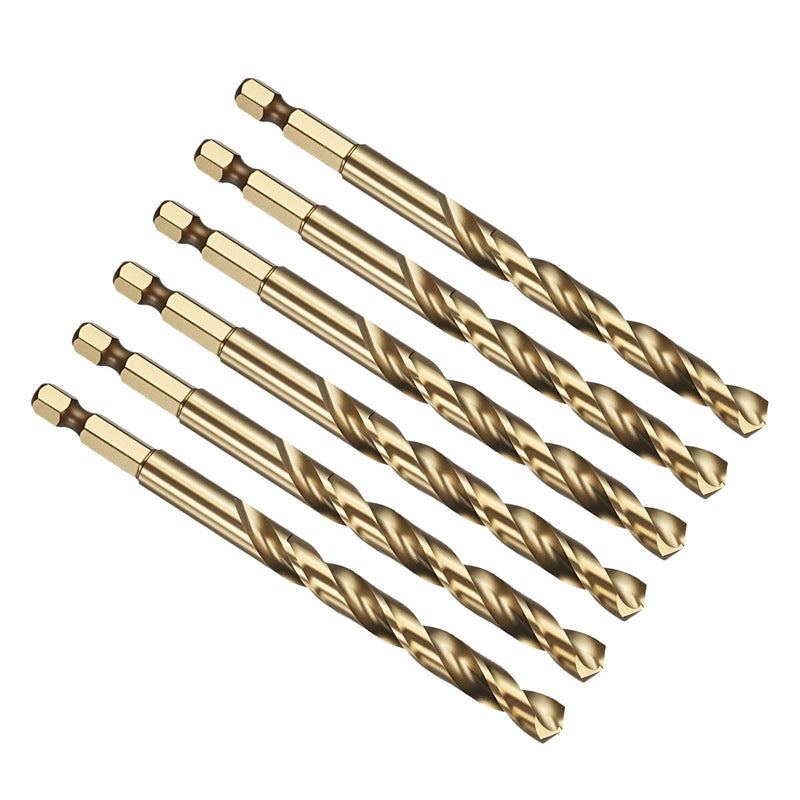 PATIKIL 5/16" Hex Shank Drill Bit, M35 Cobalt 5% High-Speed Steel Bits Quick Change Design for Impact Driver 135° Gold Finish for Stainless Steel Hard Metal - 6 Pack 5/16"