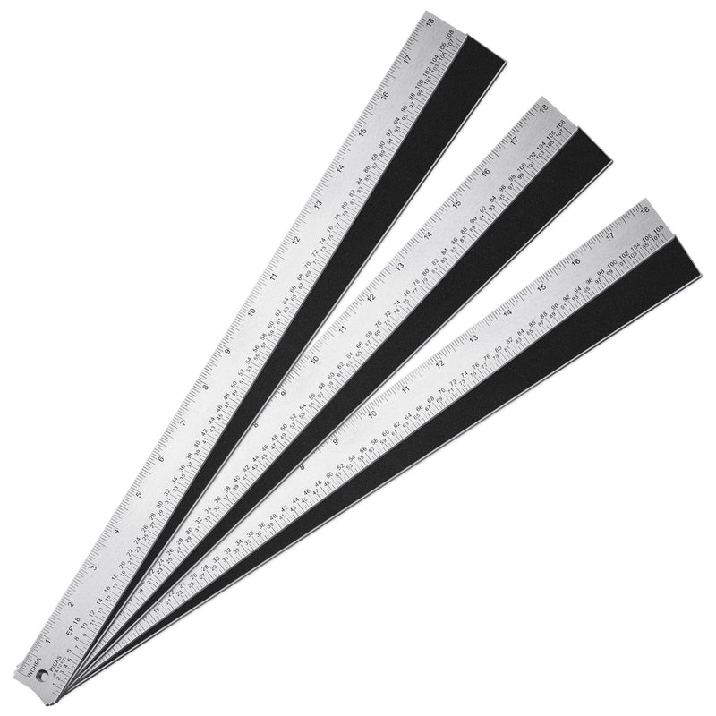 Copkim 3 Pcs 18 Inch Picas Pole Metal Ruler with Inch and Picas Stainless Steel Ruler with Non-Slip Rubber Back for Architects, Engineers, and Drafters