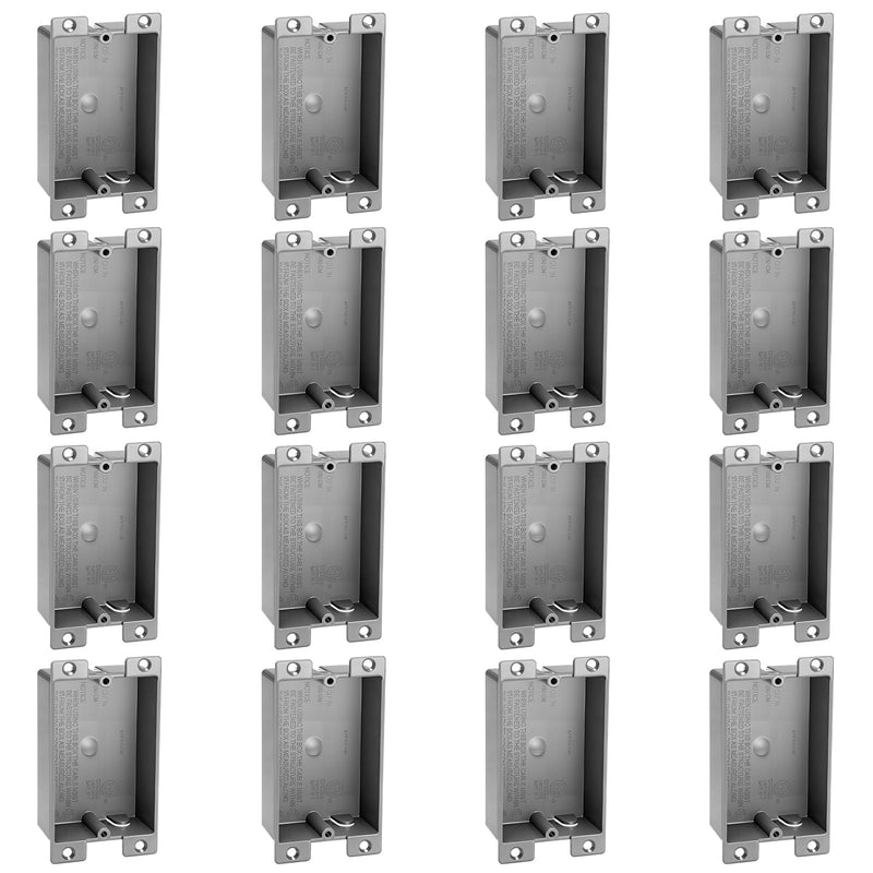 Relaxweex 16 Pack Plastic Shallow Electrical Box, 8 Cubic Inch Grey Shallow Outlet Box, Single Gang Old Work Junction Bulk, Length 4.25'', Width 2.4'', Depth 1.24'', Etl Certified
