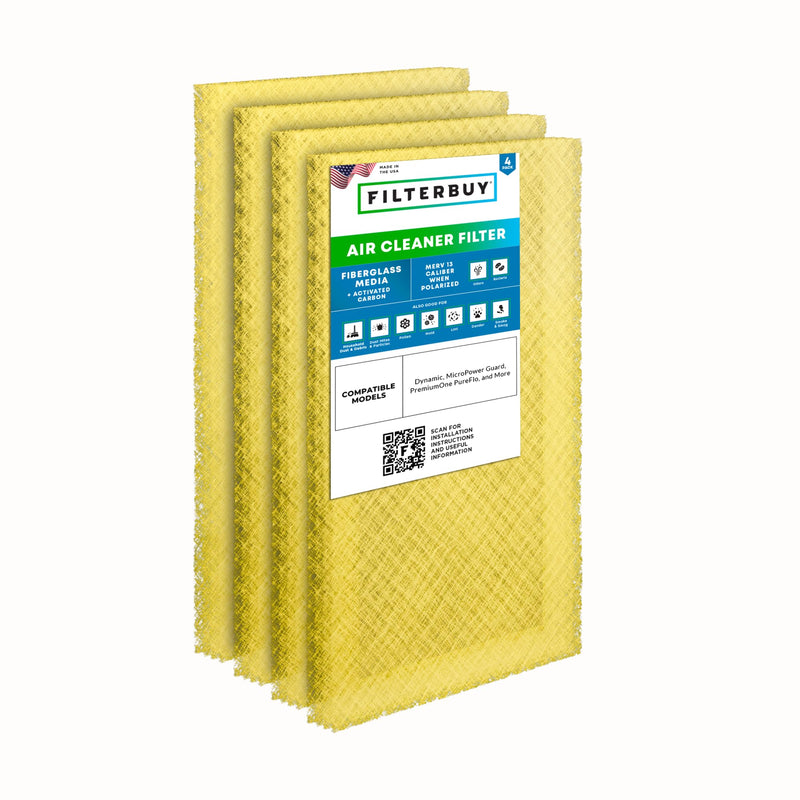 Filterbuy 16x25 Air Cleaner Filter Replacement Pads with Activated Carbon for Dynamic, Micropower Guard, PremierOne PureFlo P6100 MS-1625, and More (4-Pack)