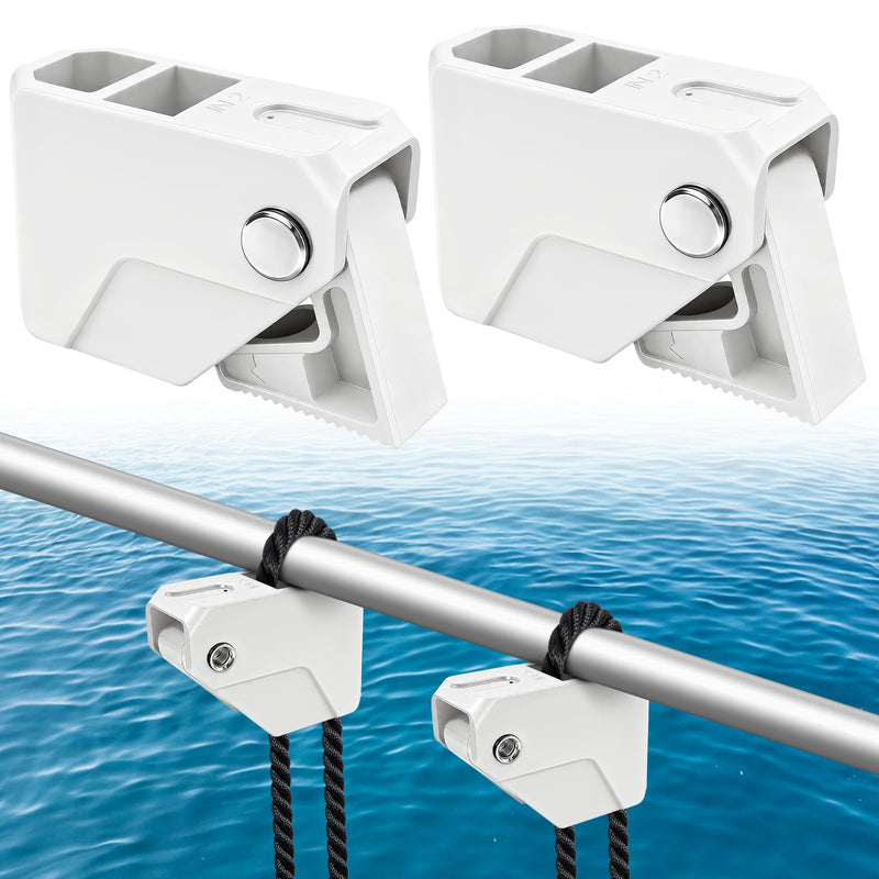 Boat Fender Clips - Adjustable Quick Release Rail Cleats for Easy Boat Docking - Bumper Holder Hanger for Pontoon, Bass, & Jon Boats 2Pcs White