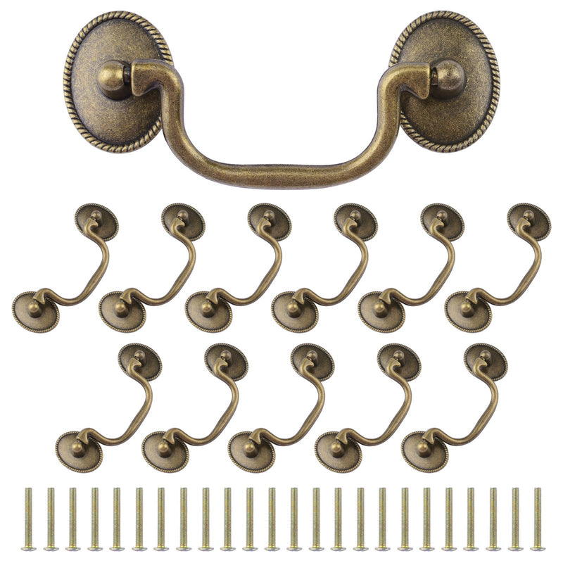 INCREWAY Drop Bail Handle Pulls, 12PCS Antique Drawer Pulls Handles Furniture Door Cabinet Pull Handles Hardware for Kitchen Cabinet Dresser（Zinc Alloy） Brass 86mm Hole Spacing