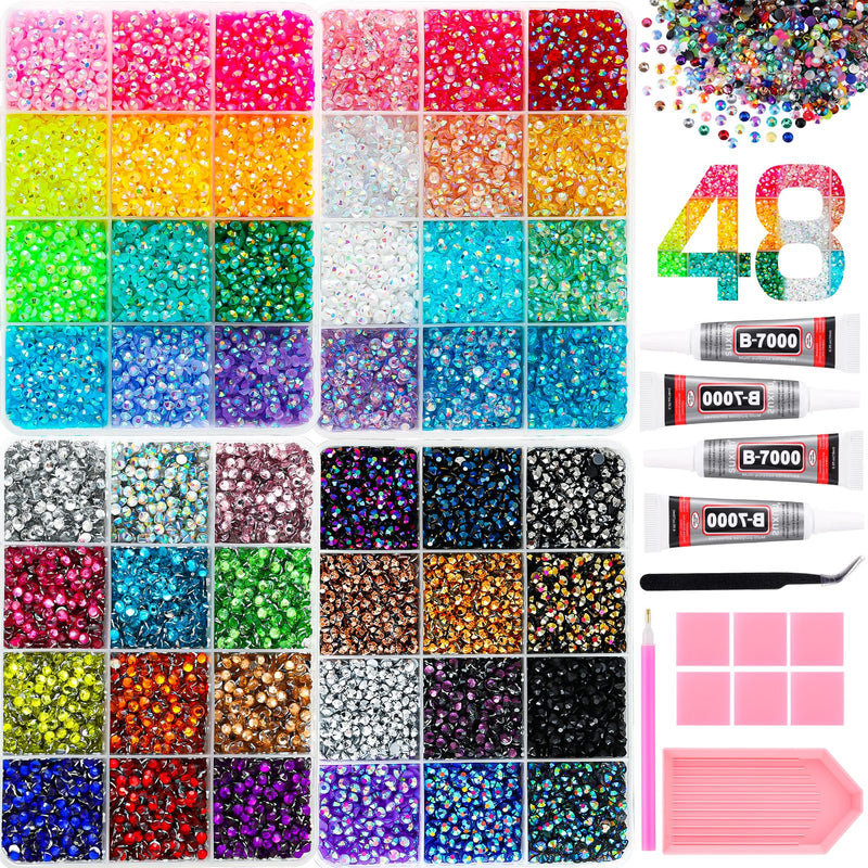 32000Pcs Resin Flatback Rhinestones for Bedazzling Kit with 4 Pcs B7000 Glue 3mm Multicolor Bedazzler Kit with Rhinestones and Tools DIY Bedazzling Gems for Crafting Clothing Shoes Cups Set 1 - 4 Boxes Resin Rhinestones