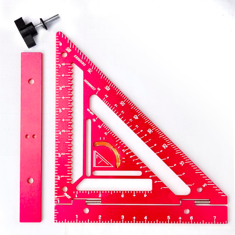 Shefave 8.3" Rafter Square with Jig Block,Rotating Fence Rafter Square for Flatwork, CNC Aluminum Woodworking Triangle Square, High Precision Framing Square for Carpenters & Metal Workers (Red) Red