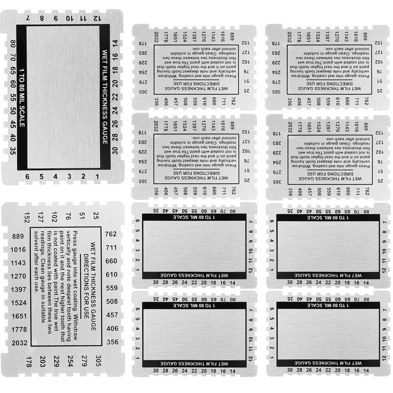 Wet Film Thickness Gauge for Paint Wet Comb Aluminum Alloy Mil Gauge, 1-80 Mil Scale Dual Scale for Resins Measuring (10 Pack) 10 PACK