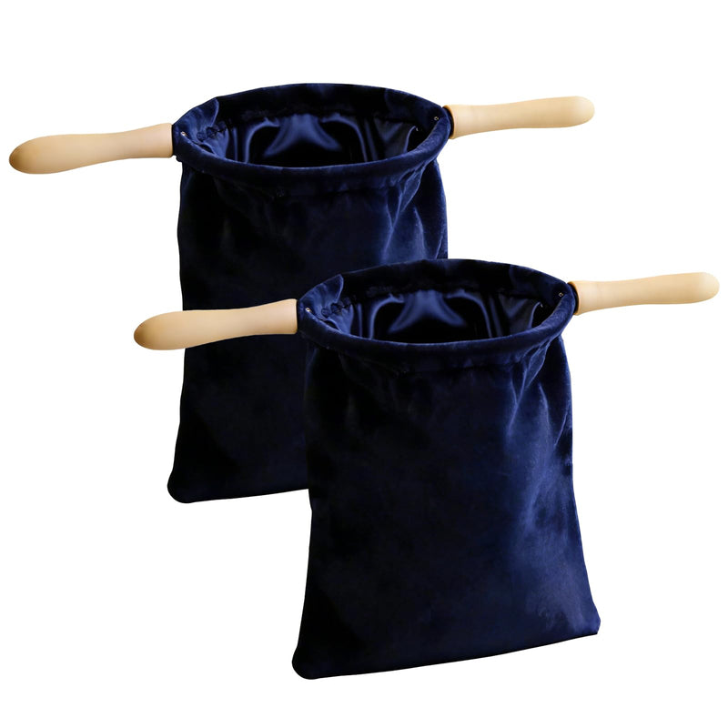 2 Pack Royal Blue Church Offering Bags with Wooden Handles, Velvet Tithe Collection Bags with Neat Open Shape and Lined Interior for Worship Service and Church Giving