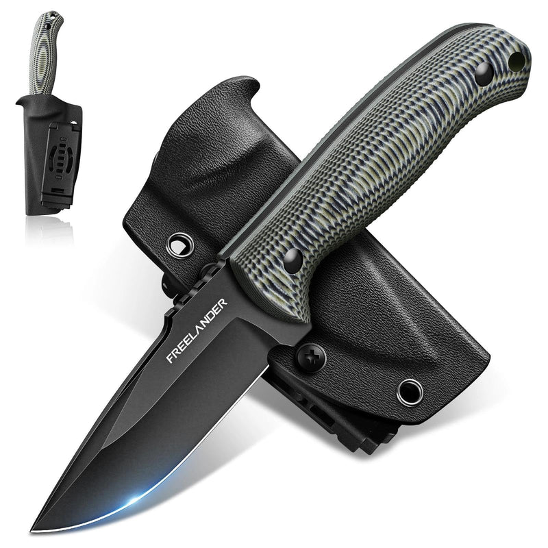 Freelander Fixed Blade Knife with Kydex Sheath, D2 Steel Outdoor Survival Knife, Full Tang EDC Camping Knives with G10 Handle, 3.15 inch Compact Bushcraft Hunting Knives for Men, Gray Green 3.17IN