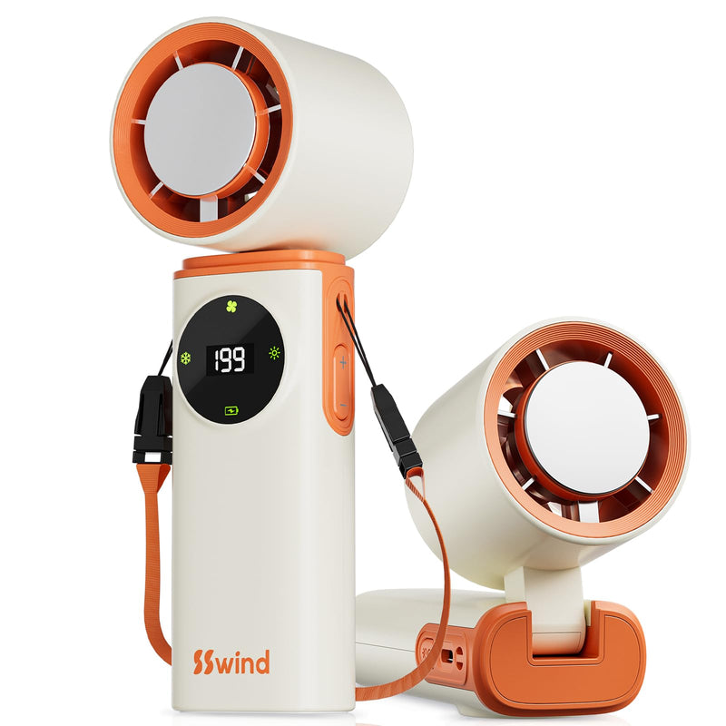 6000mAh Portable Handheld Fan with Ice Cooling, 199 Levels Stepless Speed, 20H Long Battery Life, 20000RPM Turbo Fan Rechargeable Personal Mini Fan for Travel, Outdoor, Makeup (White) White