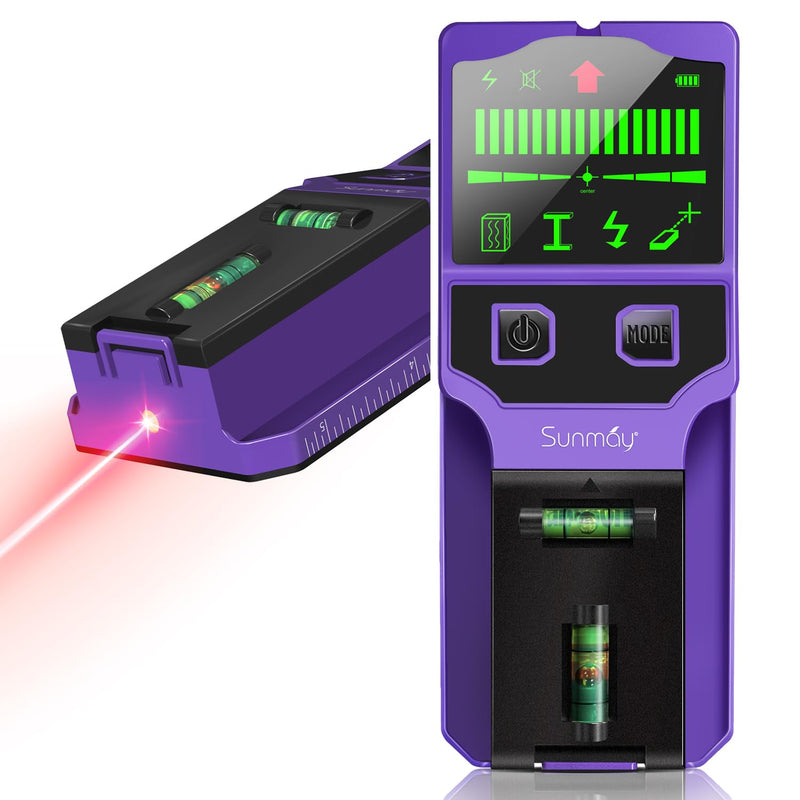 SUNMAY Stud Finder Wall Scanner, 7-in-1 Electronic Stud Sensor & Wall Detector for Center & Edge of Wood Metal Studs Joists AC Wire Pipe, HD LCD Display with Voice Alarm, Deep Scan Mode Purple