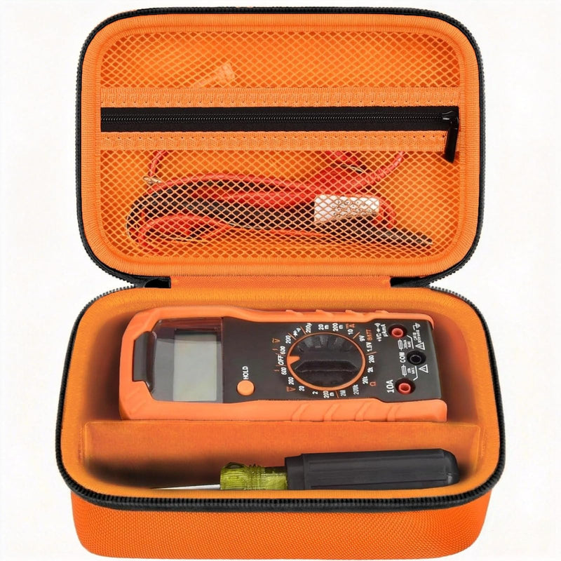 Multimeter Storage Case for Klein Tools MM420/ MM325/ 69149P - Sturdy Waterproof Carry Bag with Black Zipper, Organizer Holder Bag for Test Leads & Probes, Protective Tool Pouch (Box Only) - Orange