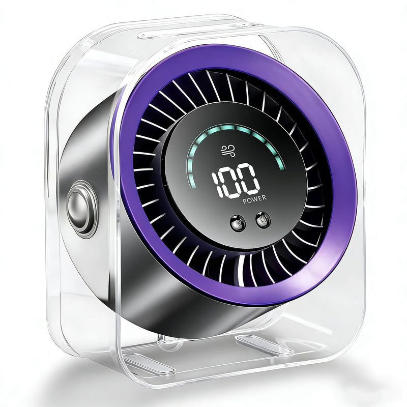 FOWSEEK Portable Small Desk Fan, 100 Speeds, 360° Adjustable, LED Display Grey
